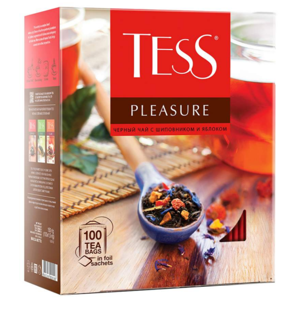 Чай в пакетиках черный Tess Pleasure с шиповником и яблоком, 100 шт